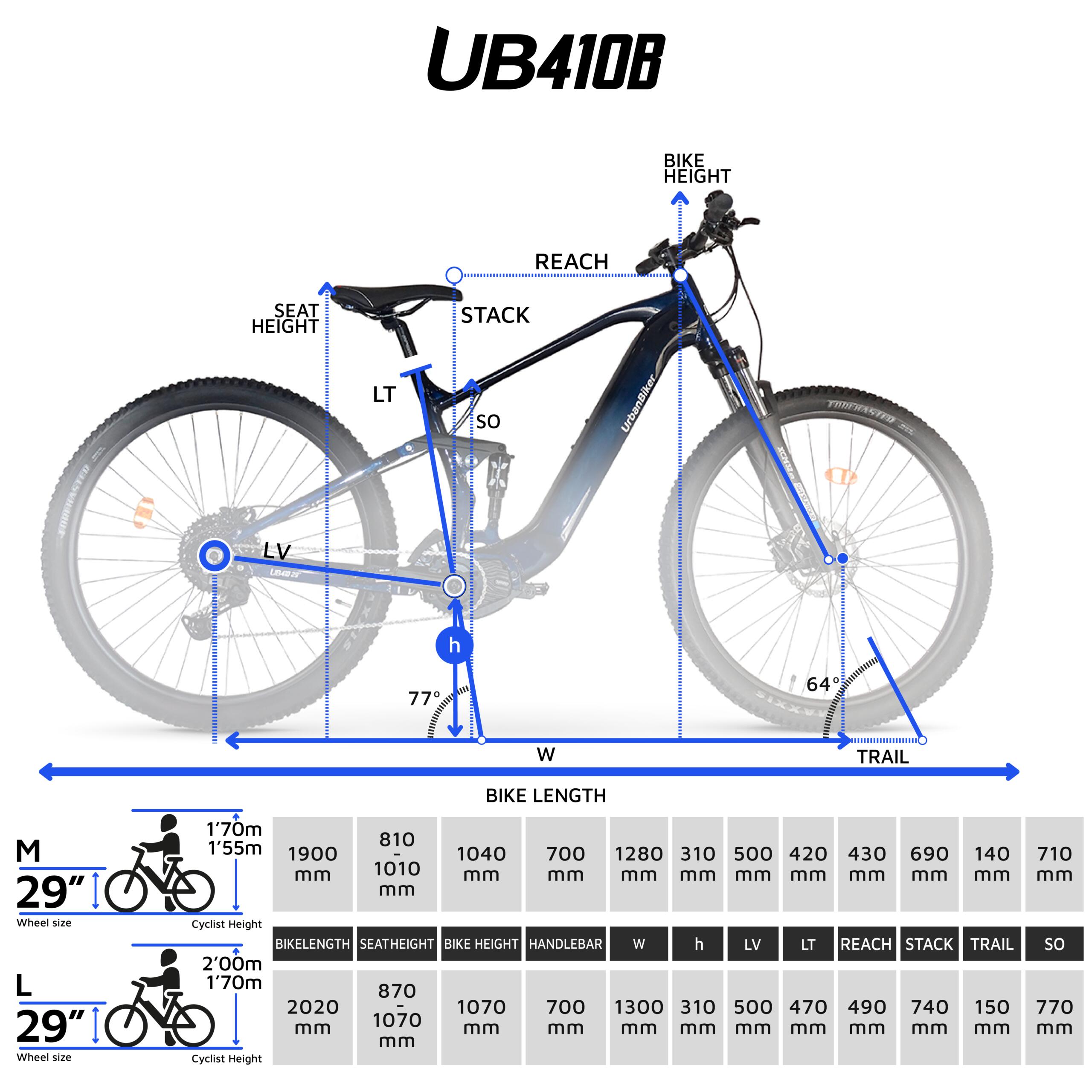 UB410B | E-Bike Montagna Sospensione Totale | Motore Centrale | Fino 140km | L 5/8