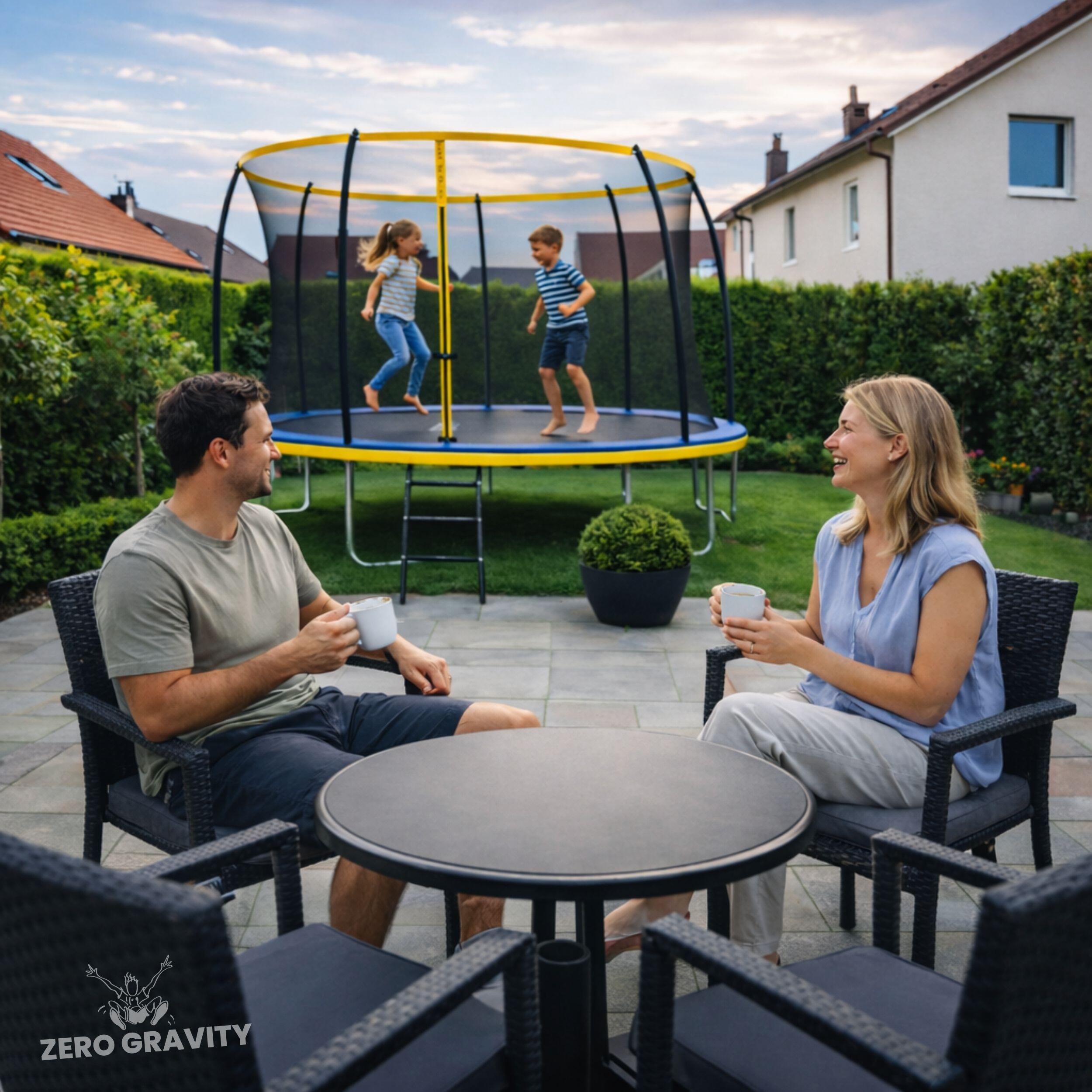 Trampolin Outdoor Ø 244 cm, TÜV GS, Smartes Klappnetz, Inkl. Leiter & Bodenanker 6/7