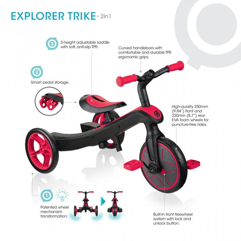 Tricycle évolutif pour bébé EXPLORER 2 en 1 - Rouge 2/7