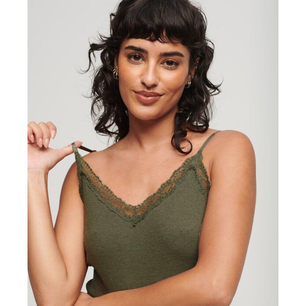 Top cami in pizzo a costine essenziale in cotone biologico 3/5