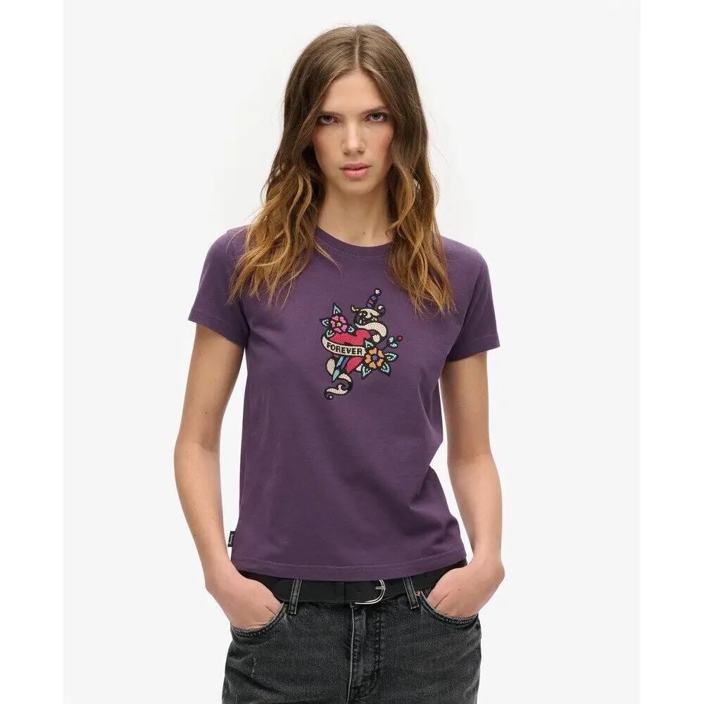 T-shirt da donna aderente Superdry Small Tattoo Rhinest 2/6