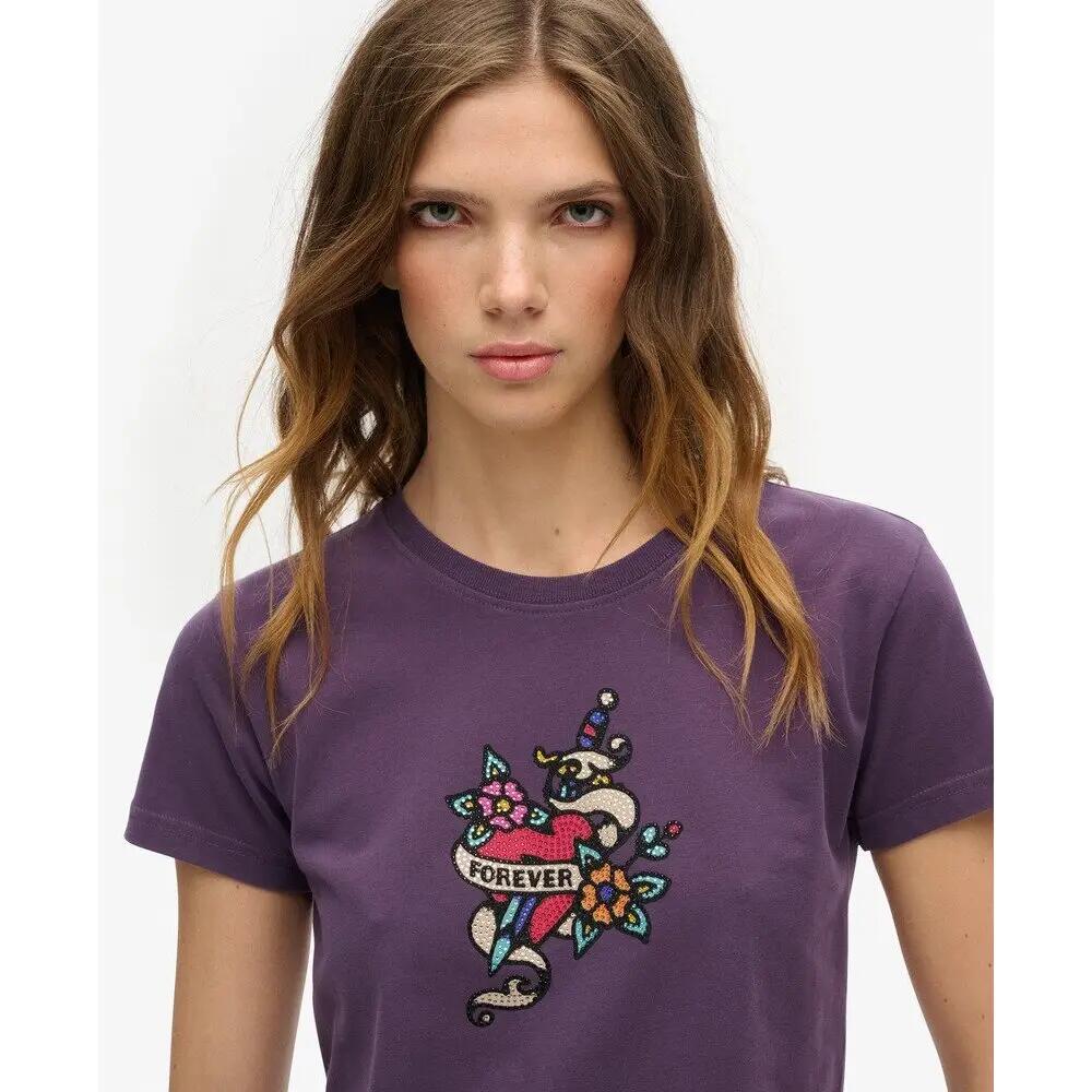 T-shirt da donna aderente Superdry Small Tattoo Rhinest 5/6