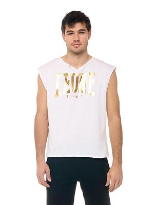 T-shirt smanicata con taglio a vivo da uomo Leone New Gold