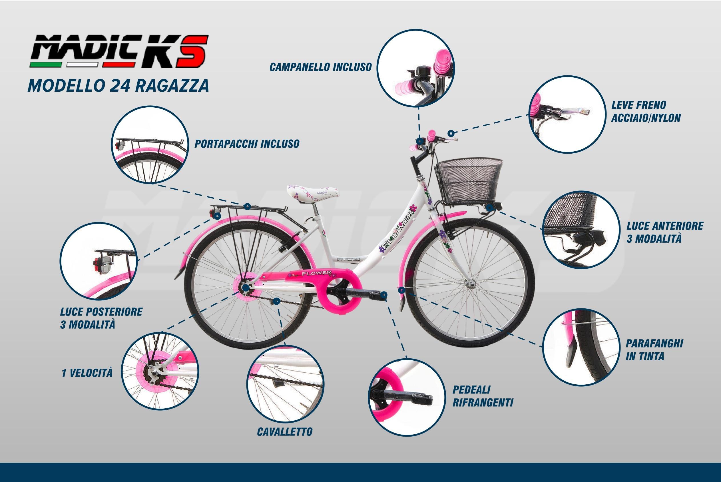 Bicicletta Bambina Ragazza Da Passeggio Misura 24 Bici Cestino Floreale Fluo 7/7