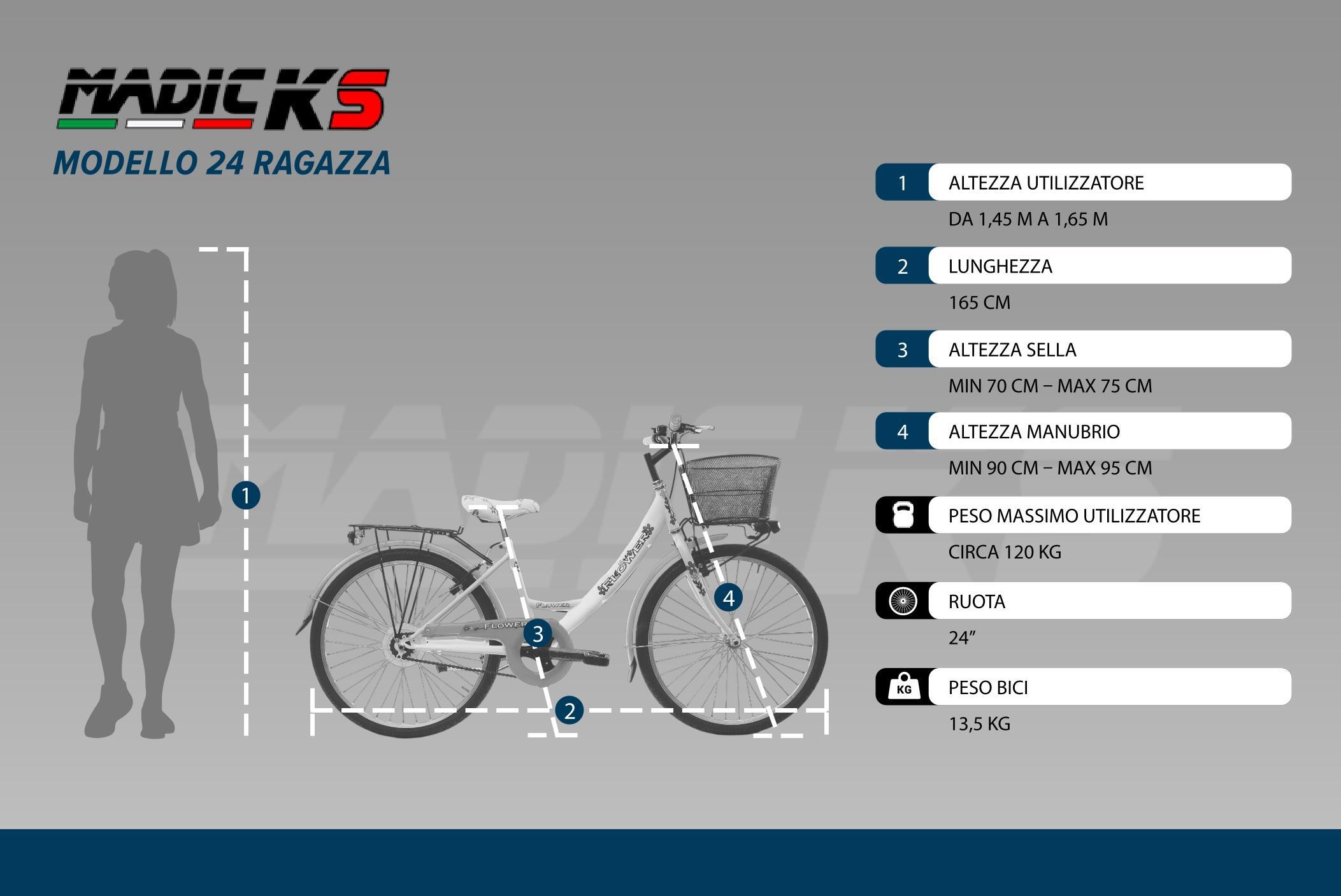 Bicicletta Bambina Ragazza Da Passeggio Misura 24 Bici Cestino Floreale Fluo 6/7