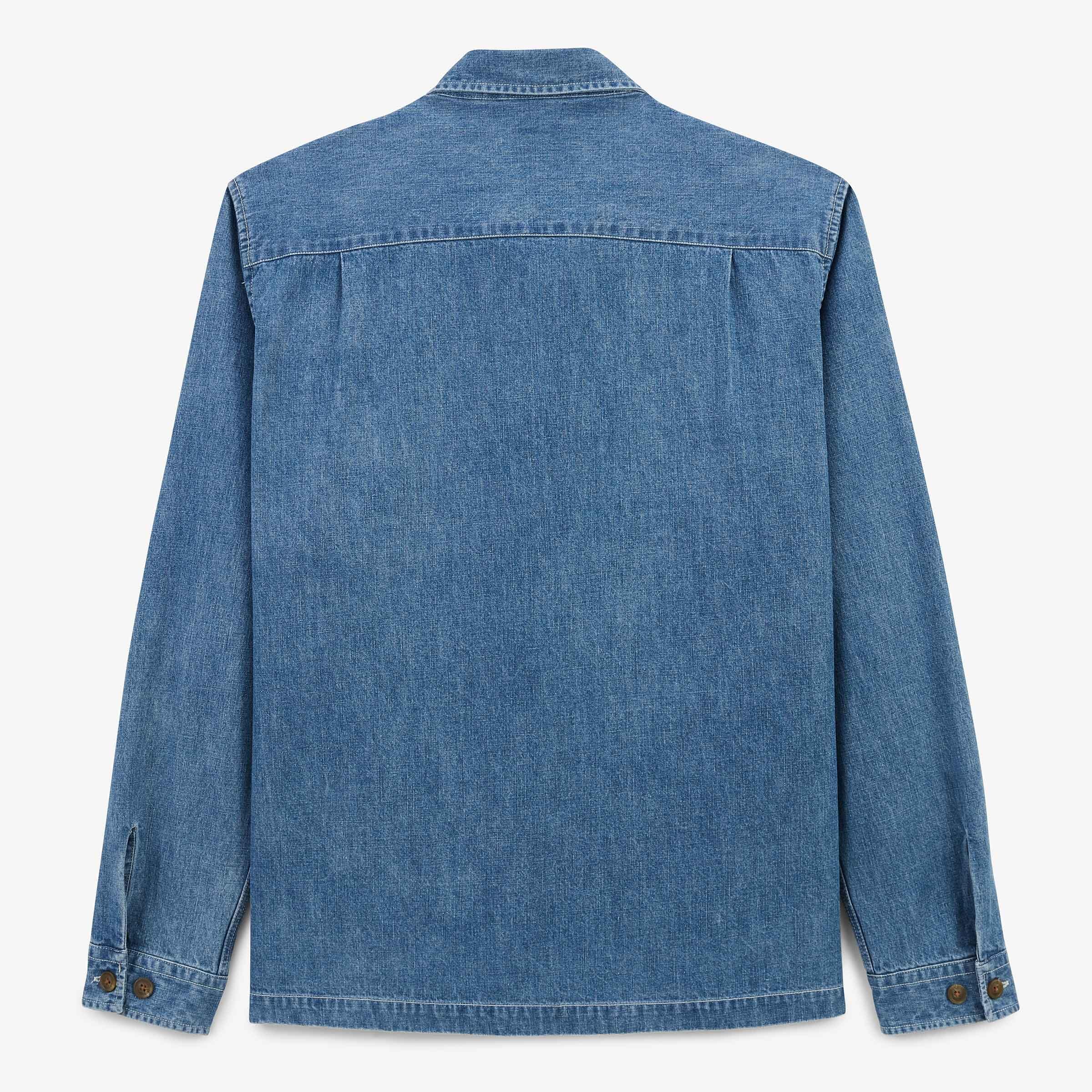 Chaqueta camisa con cremallera de algodón azul denim 3/6