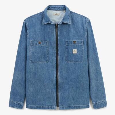 Denim shirtjasje met ritssluiting in blauw katoen