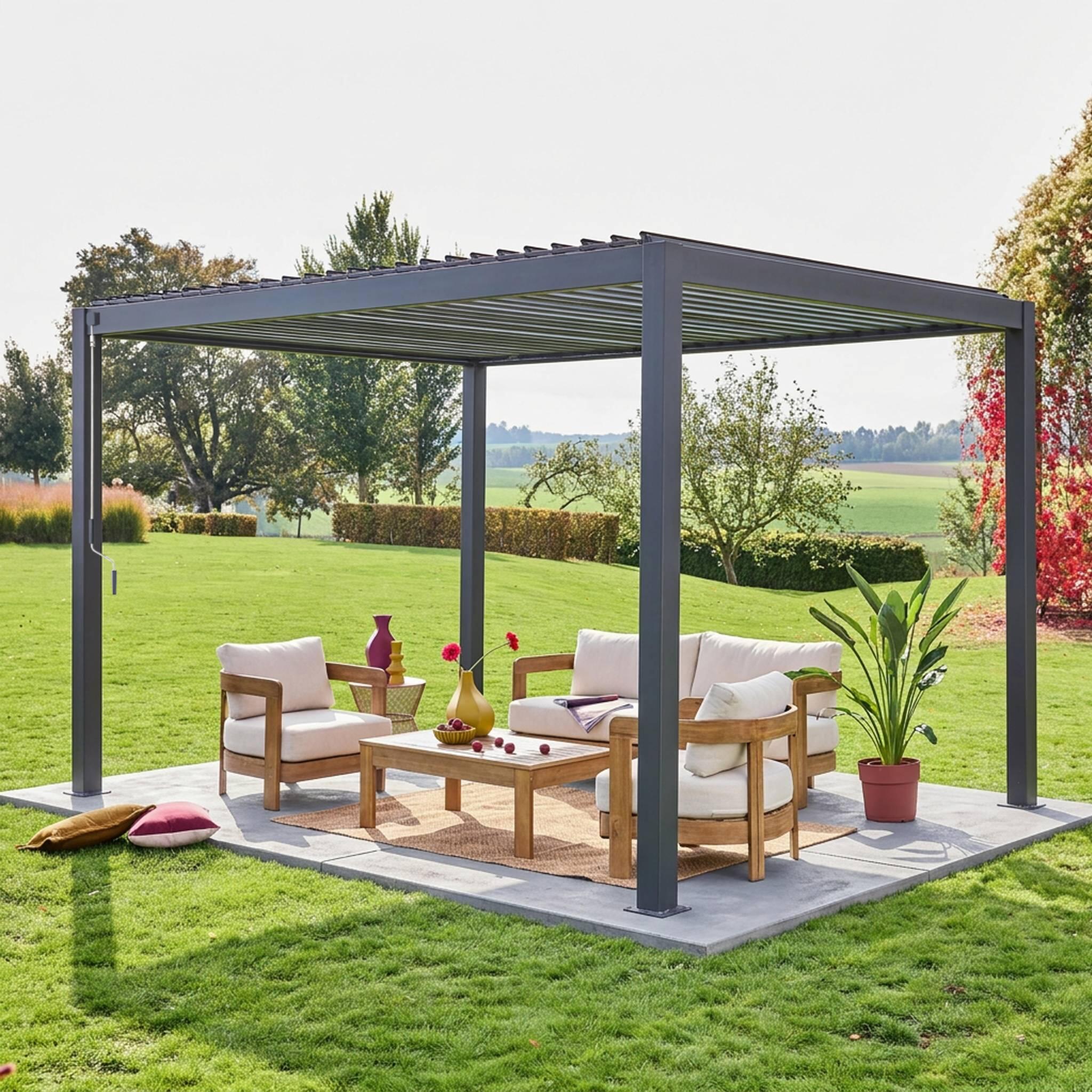 Pérgola bioclimática 3x4m de aluminio con lamas orientables, Antracita 2/6