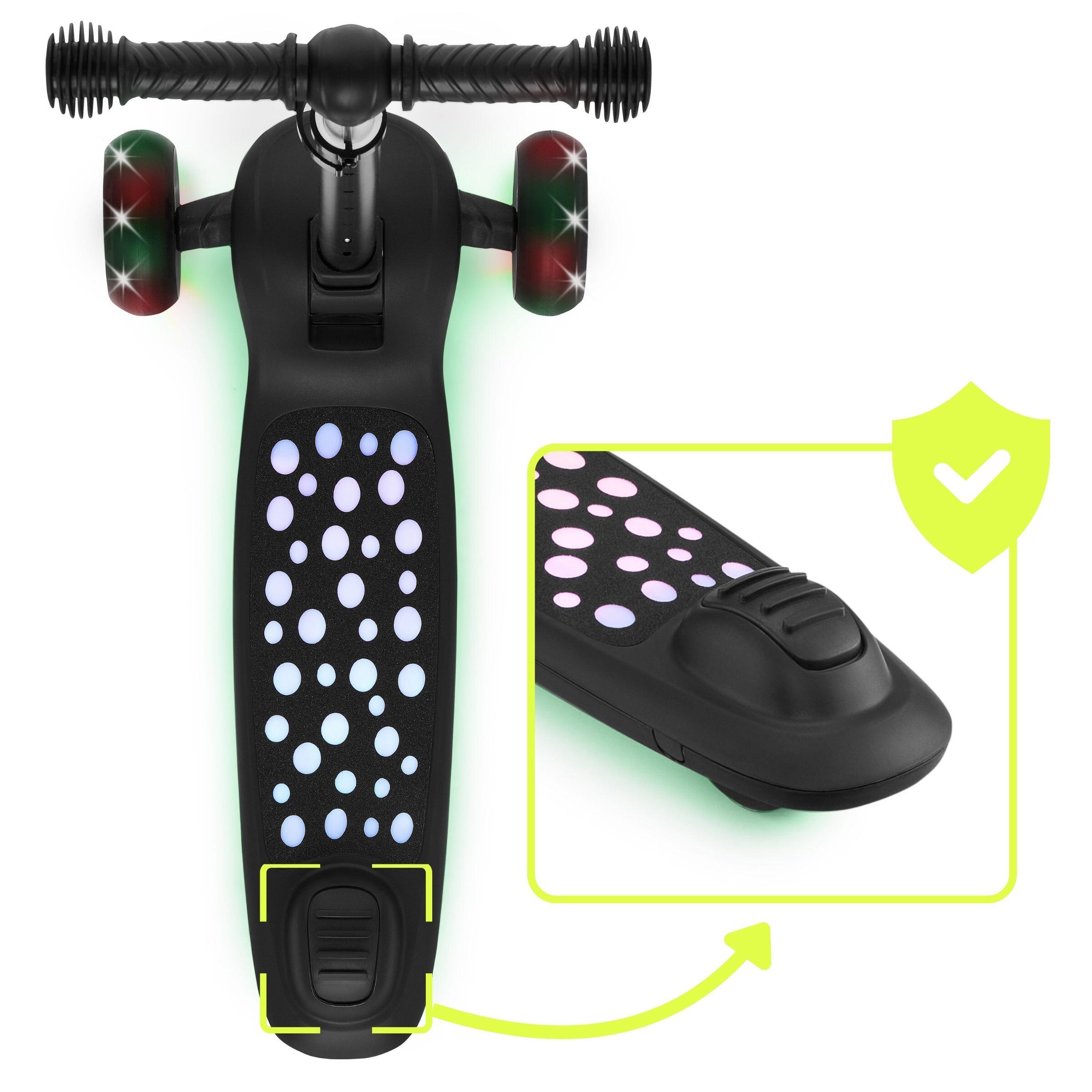 Monopattino 3-in-1 Lumi Nero LED Sedile Rimovibile ABEC-7 Manubrio Reg EN71 3/7