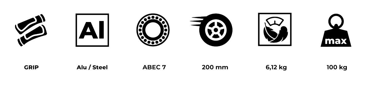 Monopattino Urbano Rockster Nero Ruote 200mm ABEC-7 Pieghevole 100kg EN71 5/7