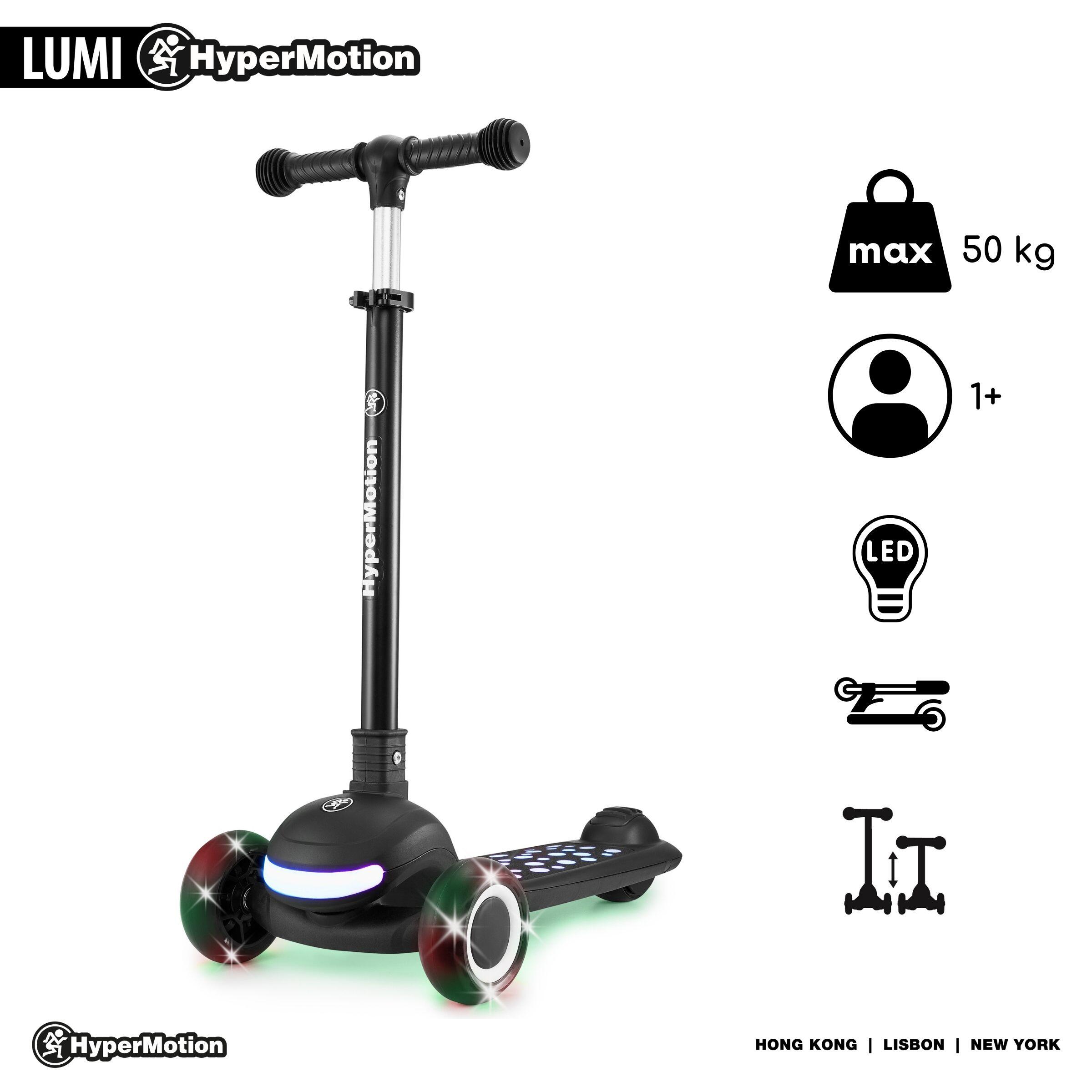 Monopattino 3-in-1 Lumi Nero LED Sedile Rimovibile ABEC-7 Manubrio Reg EN71 6/7