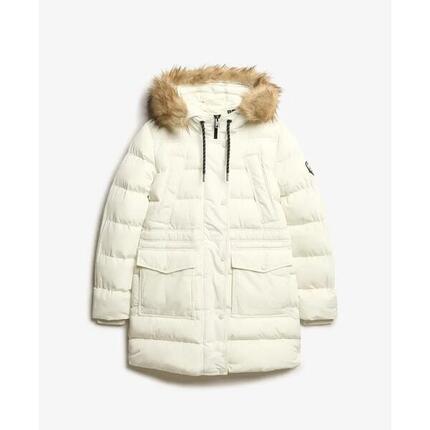 Damen mittellange Daunenjacke mit Kunstfell Superdry