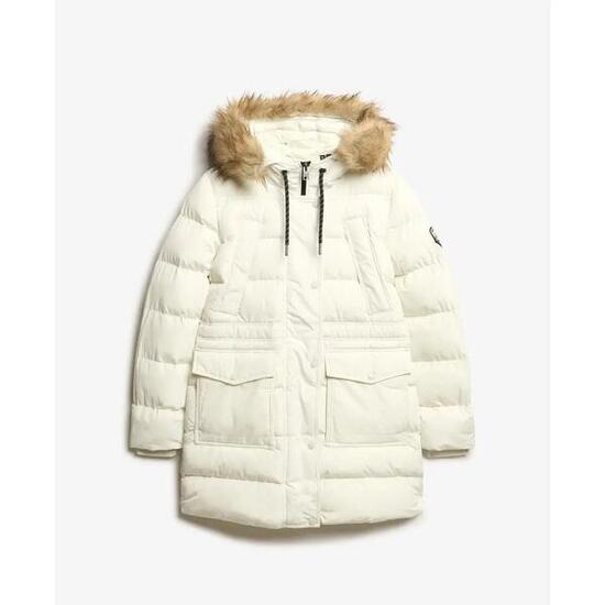 Damen mittellange Daunenjacke mit Kunstfell Superdry