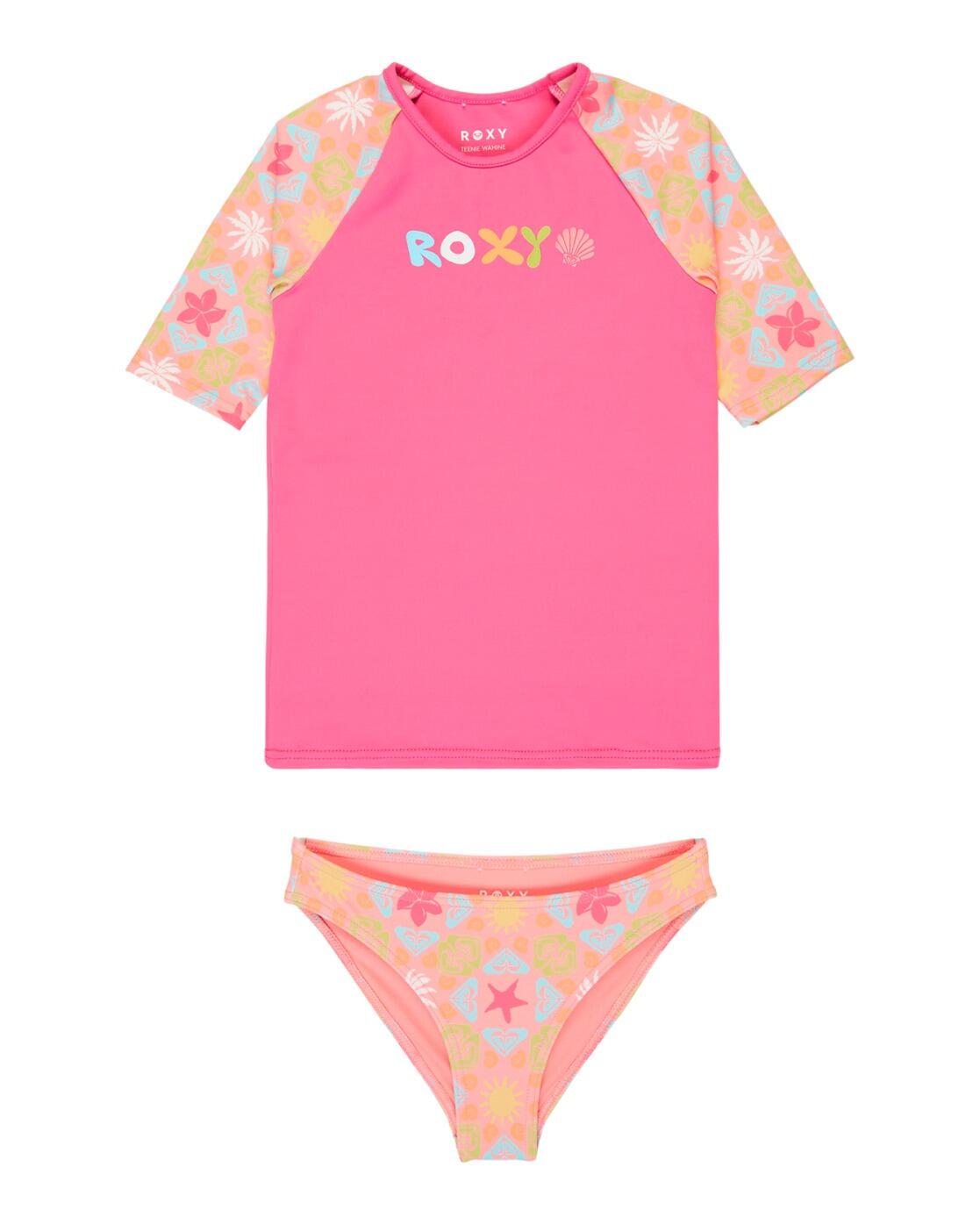 Roxy Kurzärmliges Rashguard-Set CHECK Rosa Mädchen 2-7