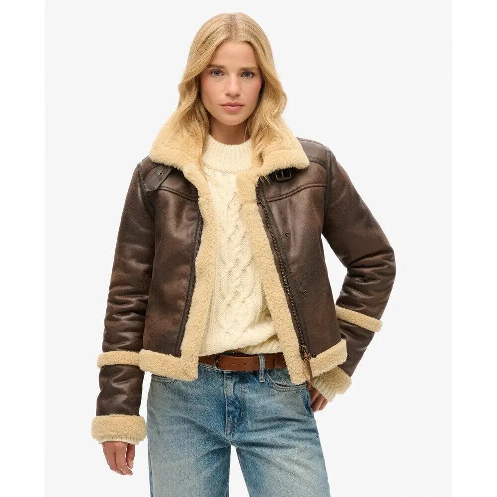 Veste aviateur courte en peau de mouton synthétique femme Superdry 3/7