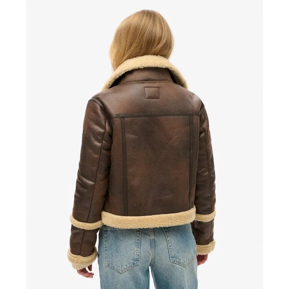 Veste aviateur courte en peau de mouton synthétique femme Superdry 5/7