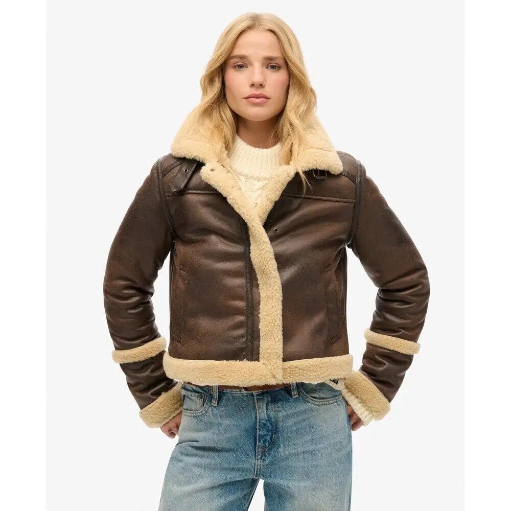 Veste aviateur courte en peau de mouton synthétique femme Superdry 4/7