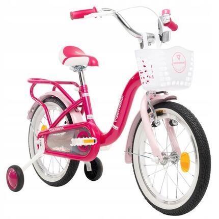 Rowerek dziecięcy 16 cali dla dziewczynki różowy z kółkami bocznymi +koszyk