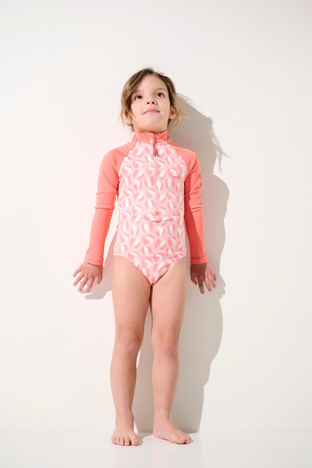 Maillot de bain 1 pièce manches longues anti-UV Fille, Rose, Flores 5/5