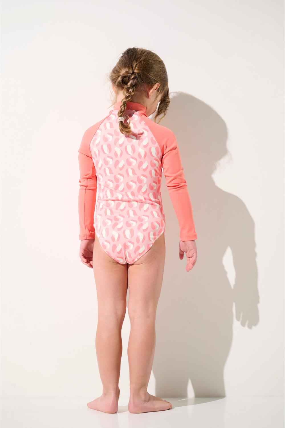 Maillot de bain 1 pièce manches longues anti-UV Fille, Rose, Flores 4/5