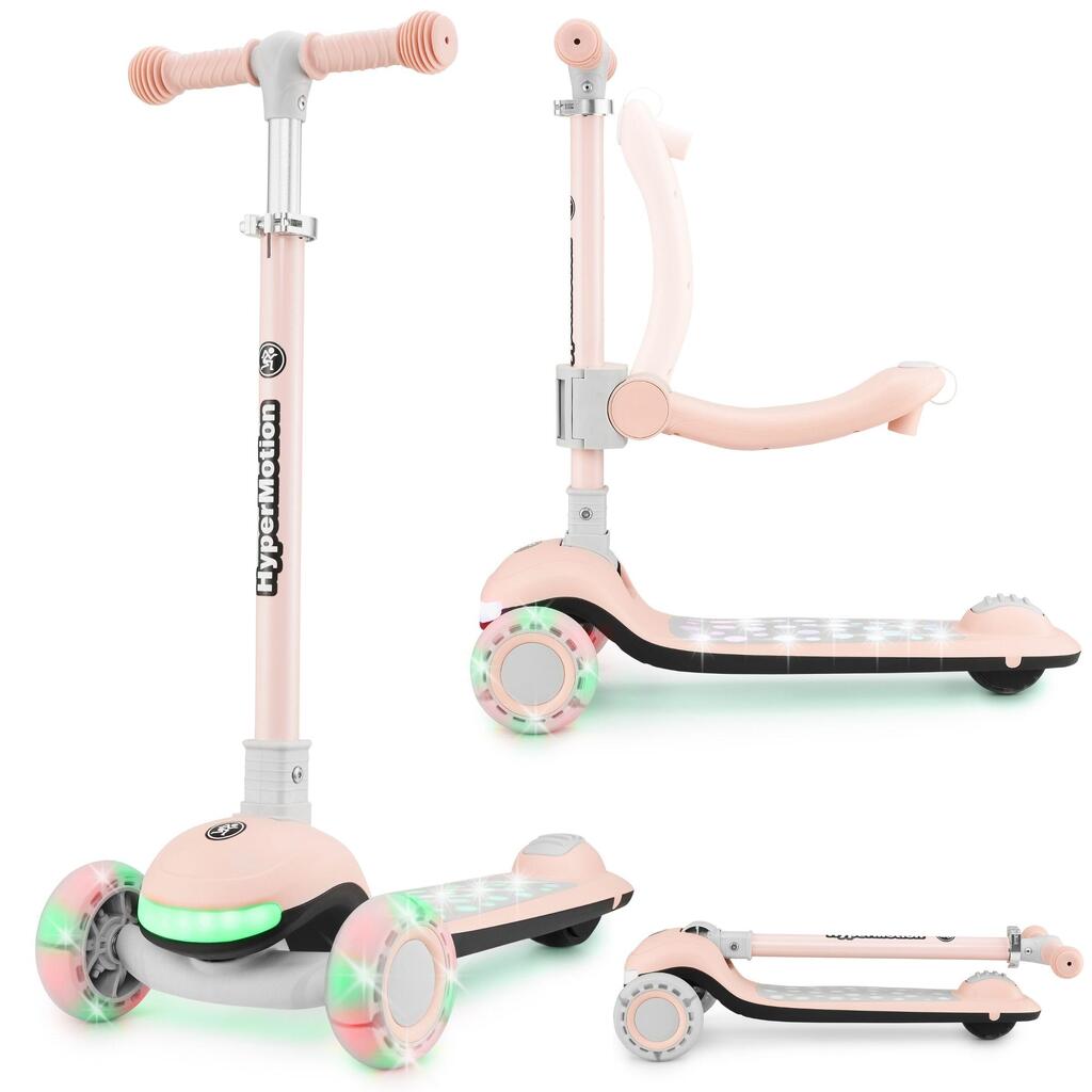 3-in-1 Scooter Lumi Grey LED Wheels Removable Seat ABEC-7 Adj. Handle