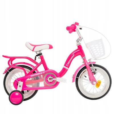 Kinderfiets 12 inch voor meisjes, roze met zijwieltjes + mandje