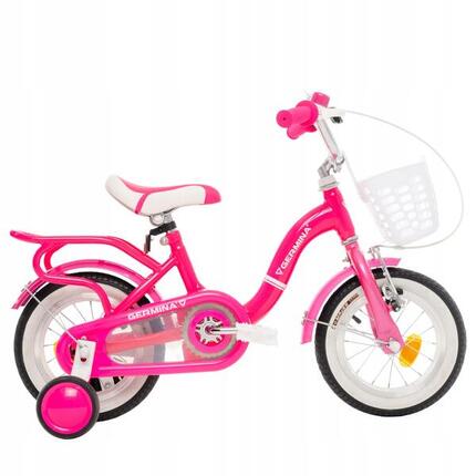 Rowerek dziecięcy 12 cali dla dziewczynki różowy z kółkami bocznymi +koszyk
