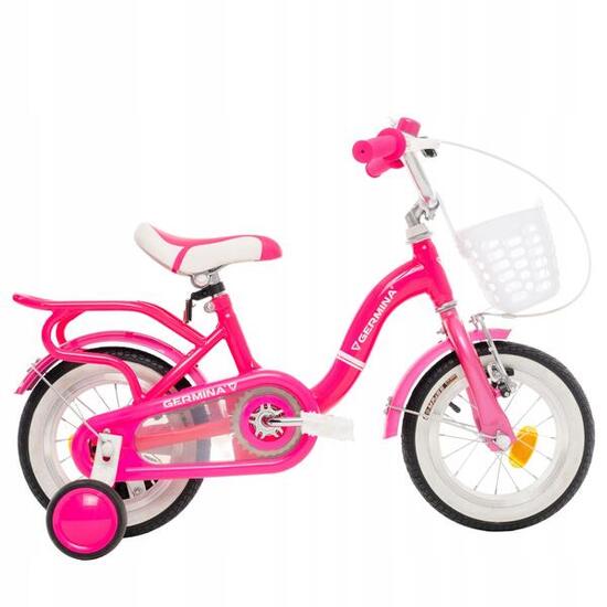 Rowerek dziecięcy 12 cali dla dziewczynki różowy z kółkami bocznymi +koszyk