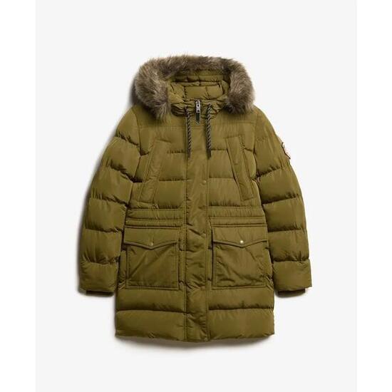 Damen mittellange Daunenjacke mit Kunstfell Superdry