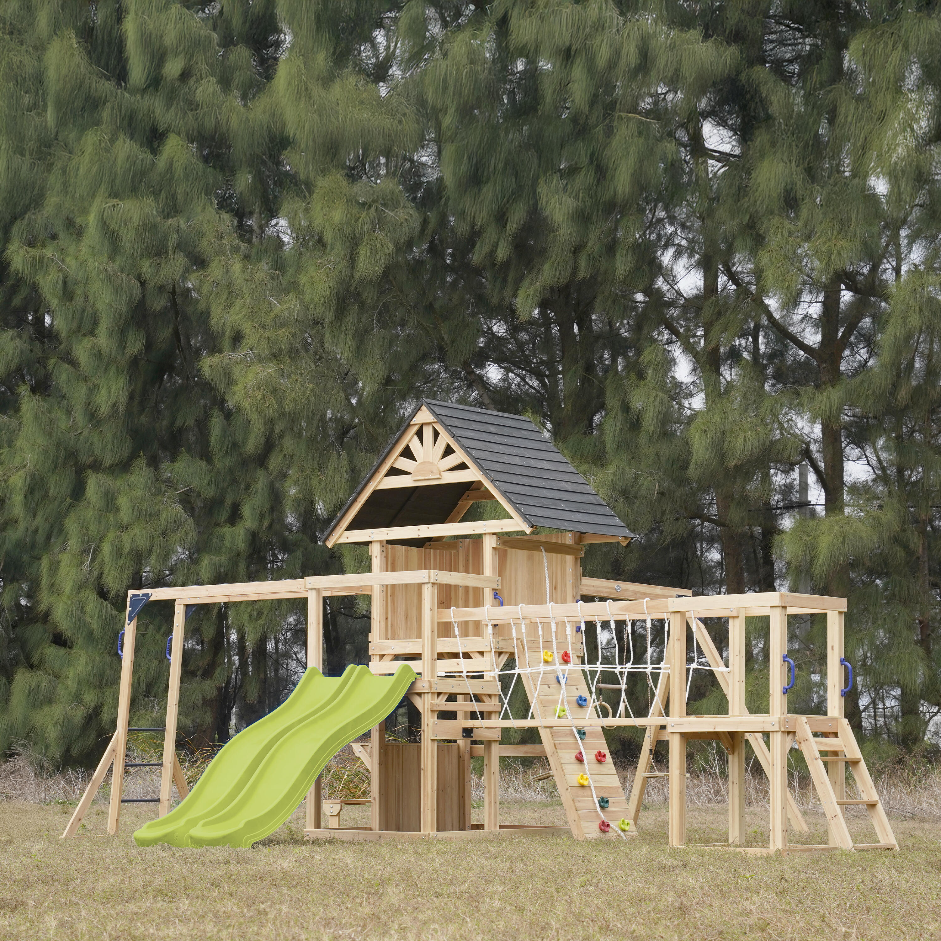 Speeltoestel, AXI Hunter, 2 schommels, dubbele glijbaan, limoen groen 3/7