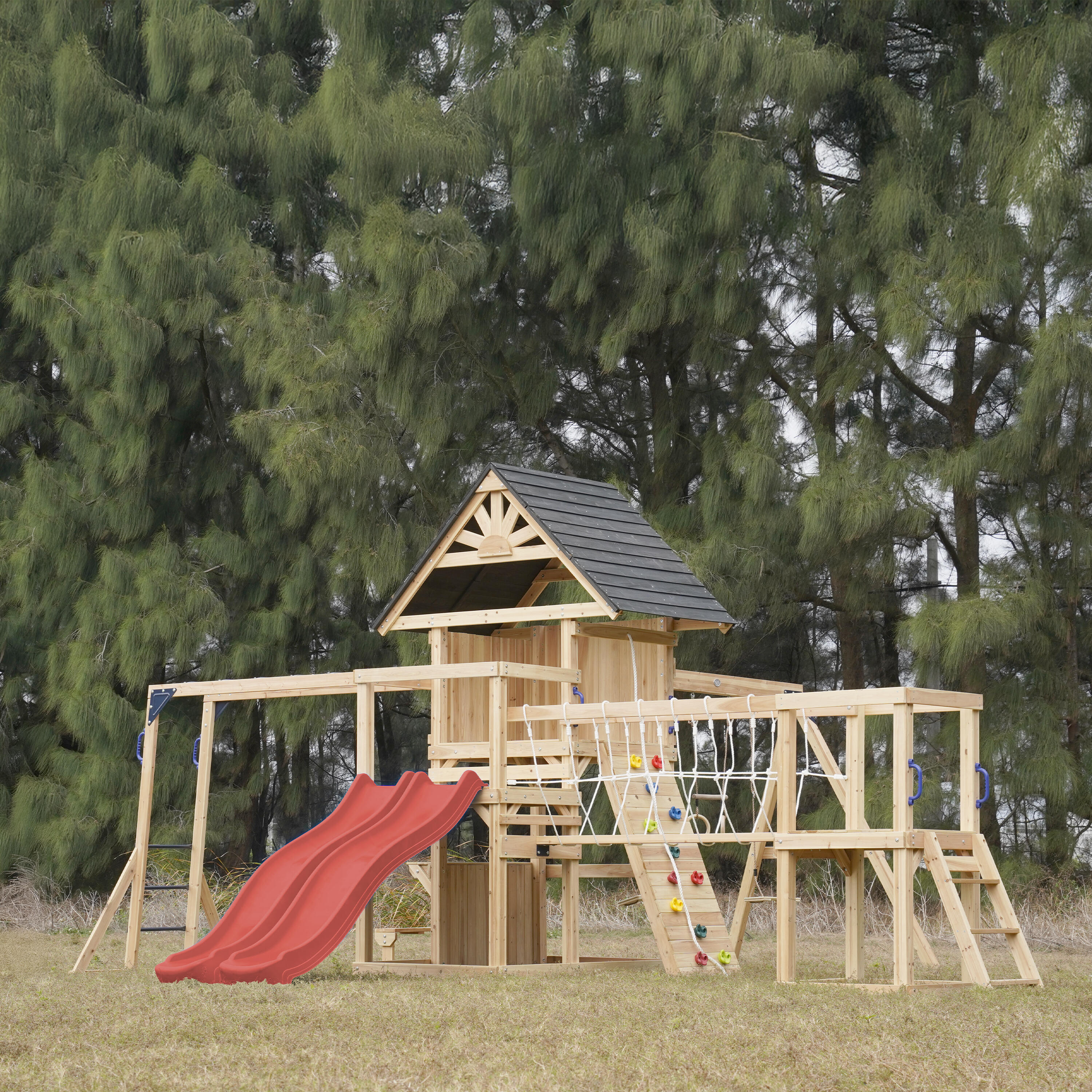 Spielturm, AXI Hunter, 2 Schaukeln, Doppelrutsche, Rot 3/7