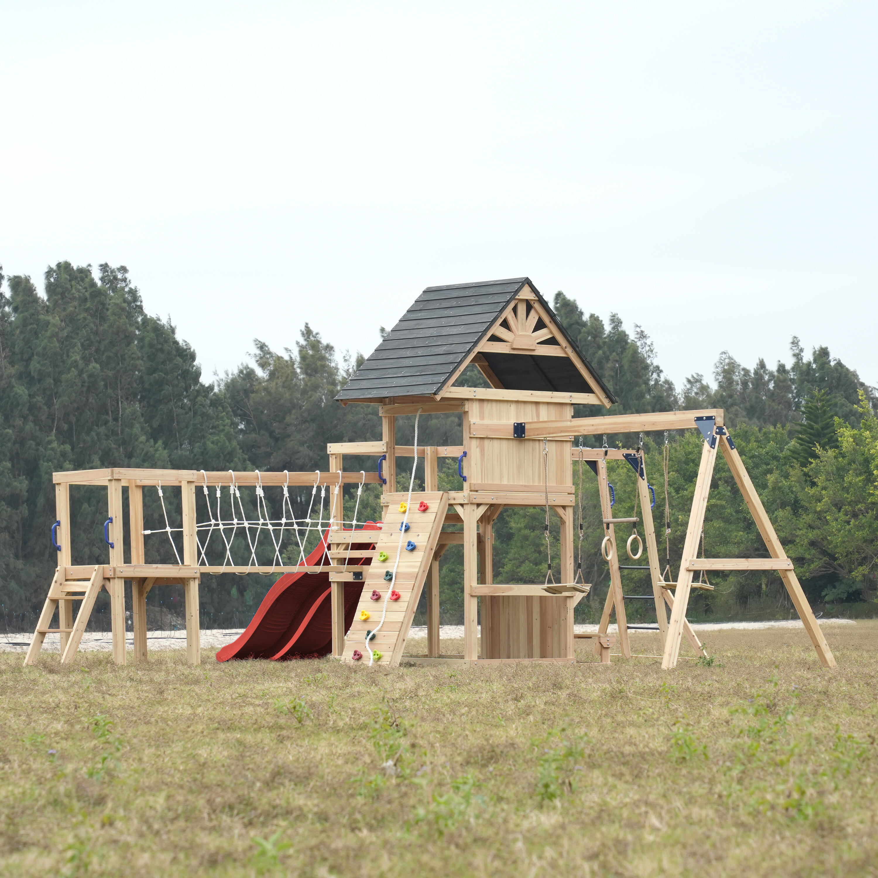 Spielturm, AXI Hunter, 2 Schaukeln, Doppelrutsche, Rot 5/7