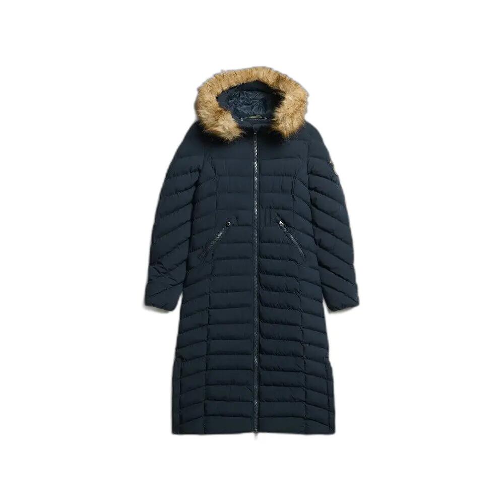 Long hooded puffer coat with faux fur for women Superdry Fuji