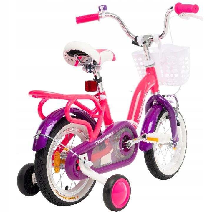 Rowerek dziecięcy 12 cali dla dziewczynki różowy z kółkami bocznymi +koszyk 2/2