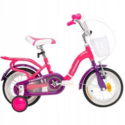 Rowerek dziecięcy 12 cali dla dziewczynki różowy z kółkami bocznymi +koszyk