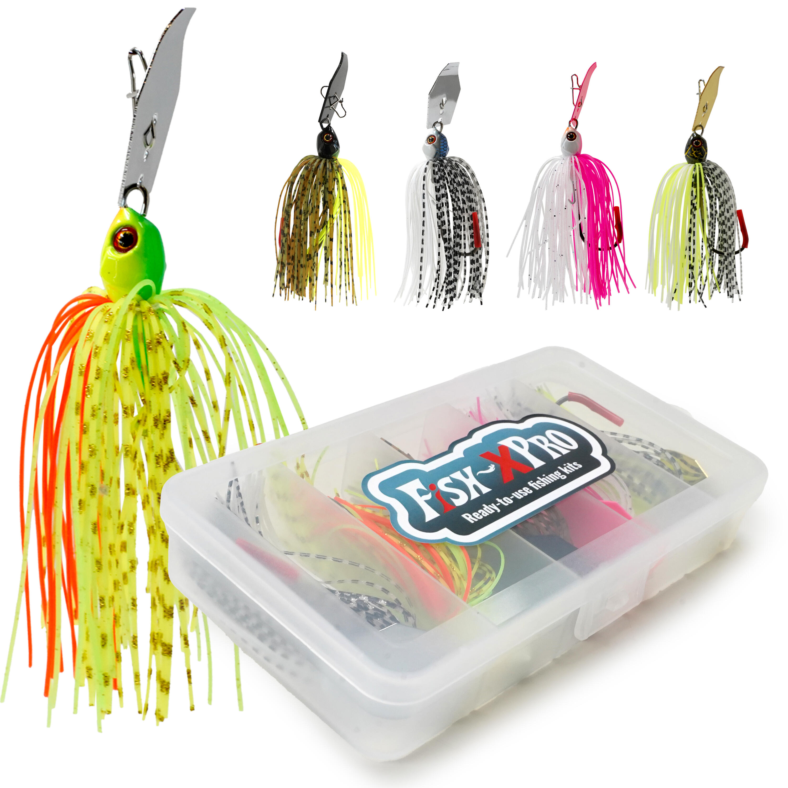 FISH-XPRO Chatterbait Set 8cm - 10g - 5 Stuks inclusief Visdoos 1/7
