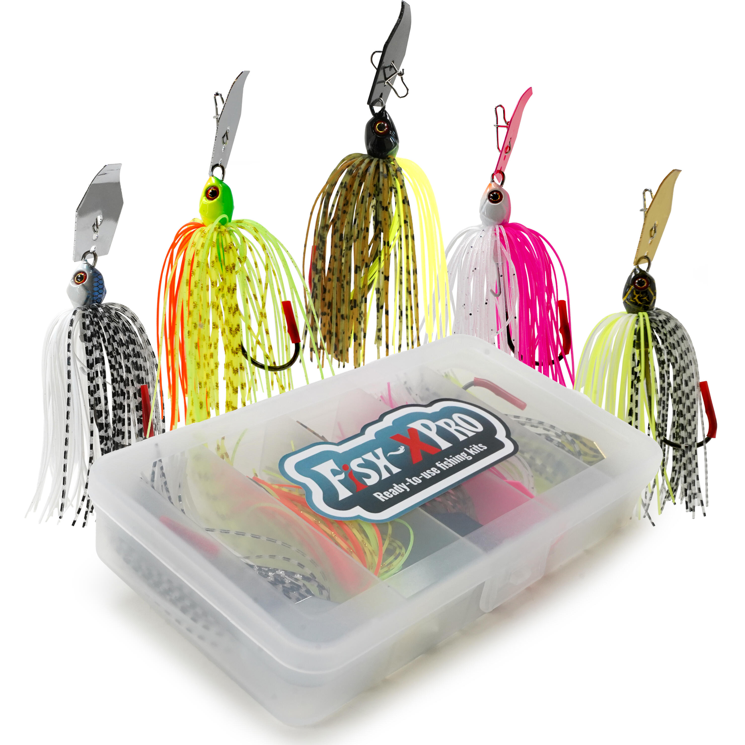 FISH-XPRO Chatterbait Set 8cm - 10g - 5 Stuks inclusief Visdoos 2/7