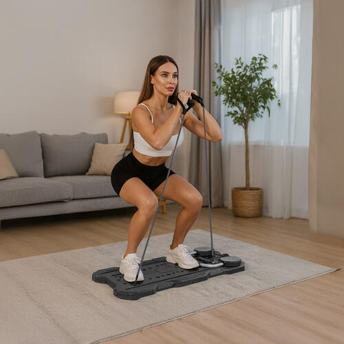 Placa Pilates pliabila cu extensoare, manere flotari, LCD, covoras, 47x115x3 cm
