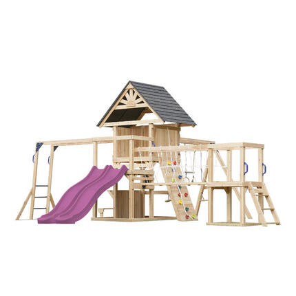 Aire de Jeux, AXI Hunter, 2 Balançoires, Toboggan Double, Bleu Pastel