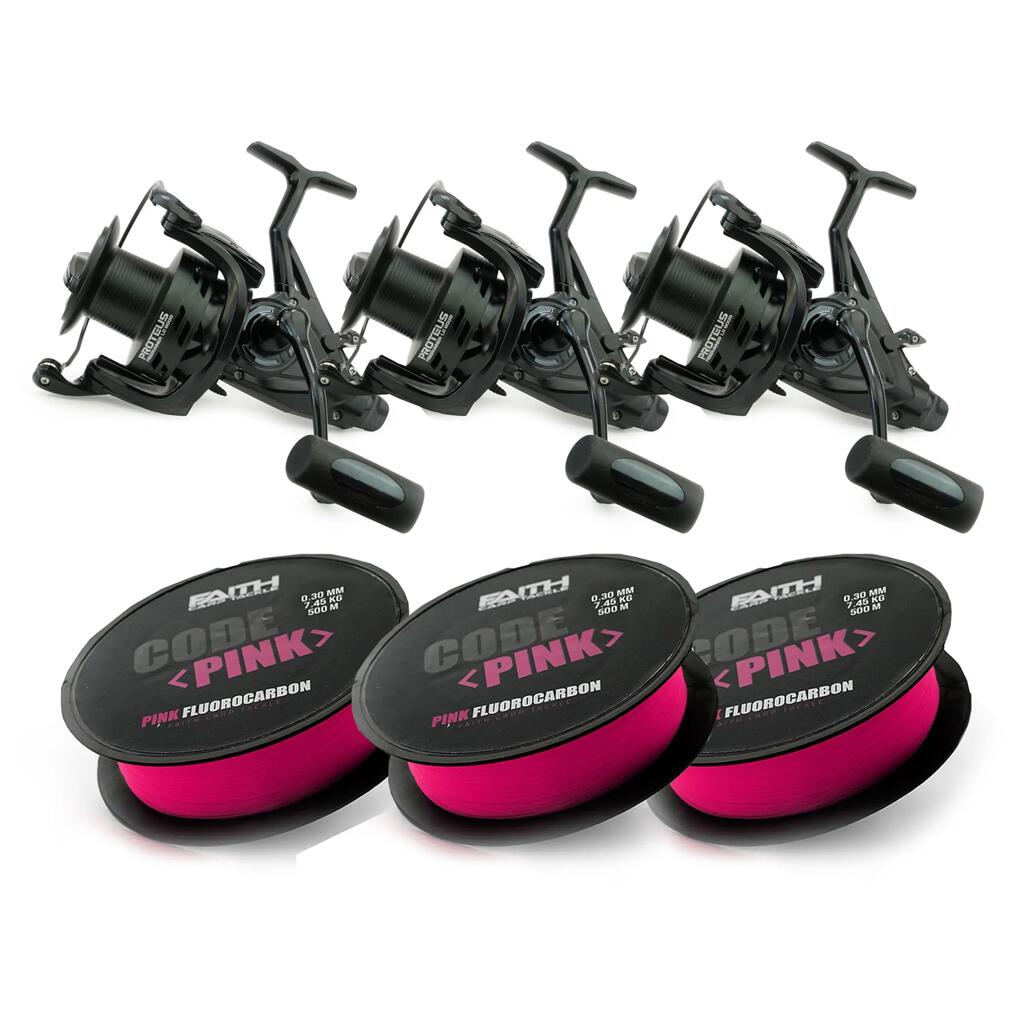 Proteus Freerunner LC 8000 Carp Reel Set - 3 Reels - Fluorocarbon Line
