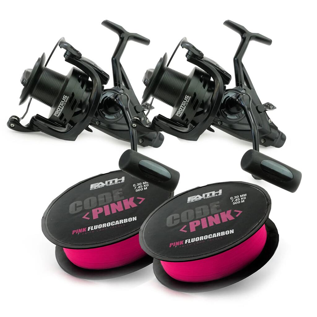 Proteus Freerunner LC 8000 Carp Reel Set - 2 Reels - Fluorocarbon Line