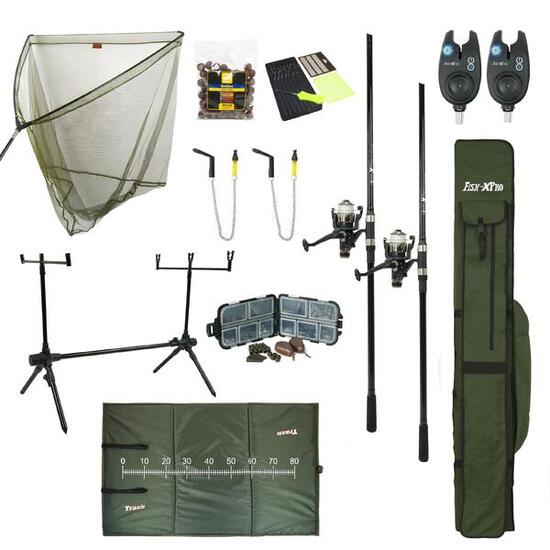 Carp Set 2 cannes – moulinets, rod pod, tapis, épuisette
