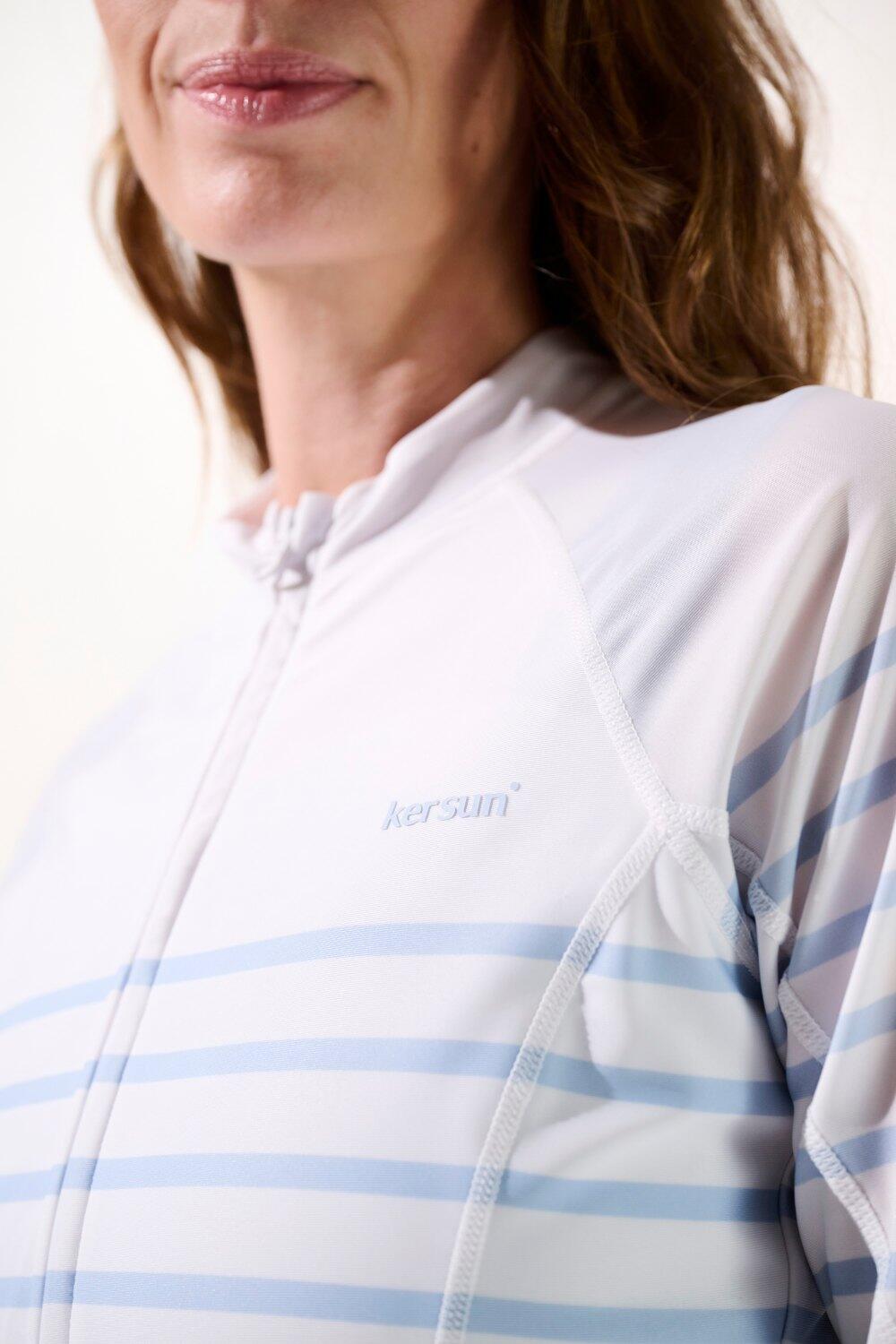 Veste de bain anti-UV Femme Marinière Blanc/Bleu, Moorea, UPF 50+ 3/6