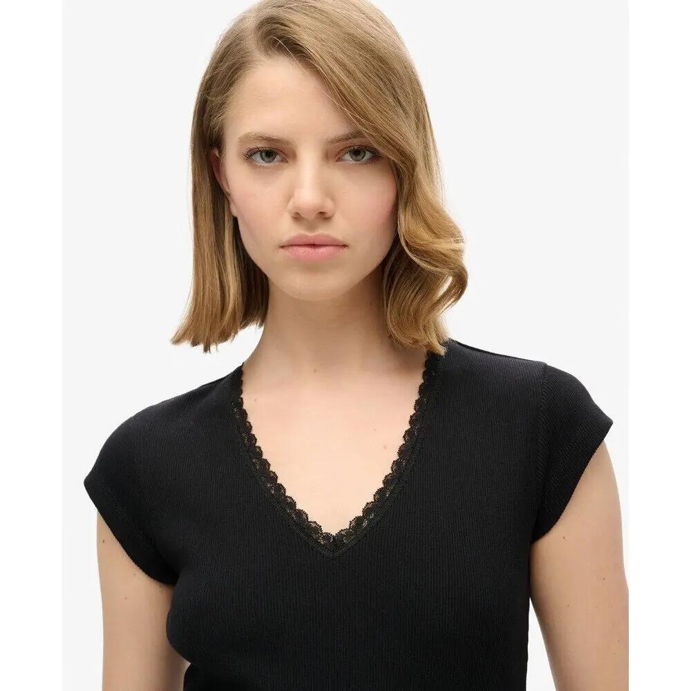 V-Ausschnitt T-Shirt mit Spitzenrand für Frauen Superdry Essential 5/6