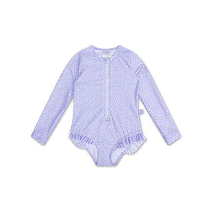 Maillot de bain anti-UV fille à manches longues - Lila - Leopard - 98/104