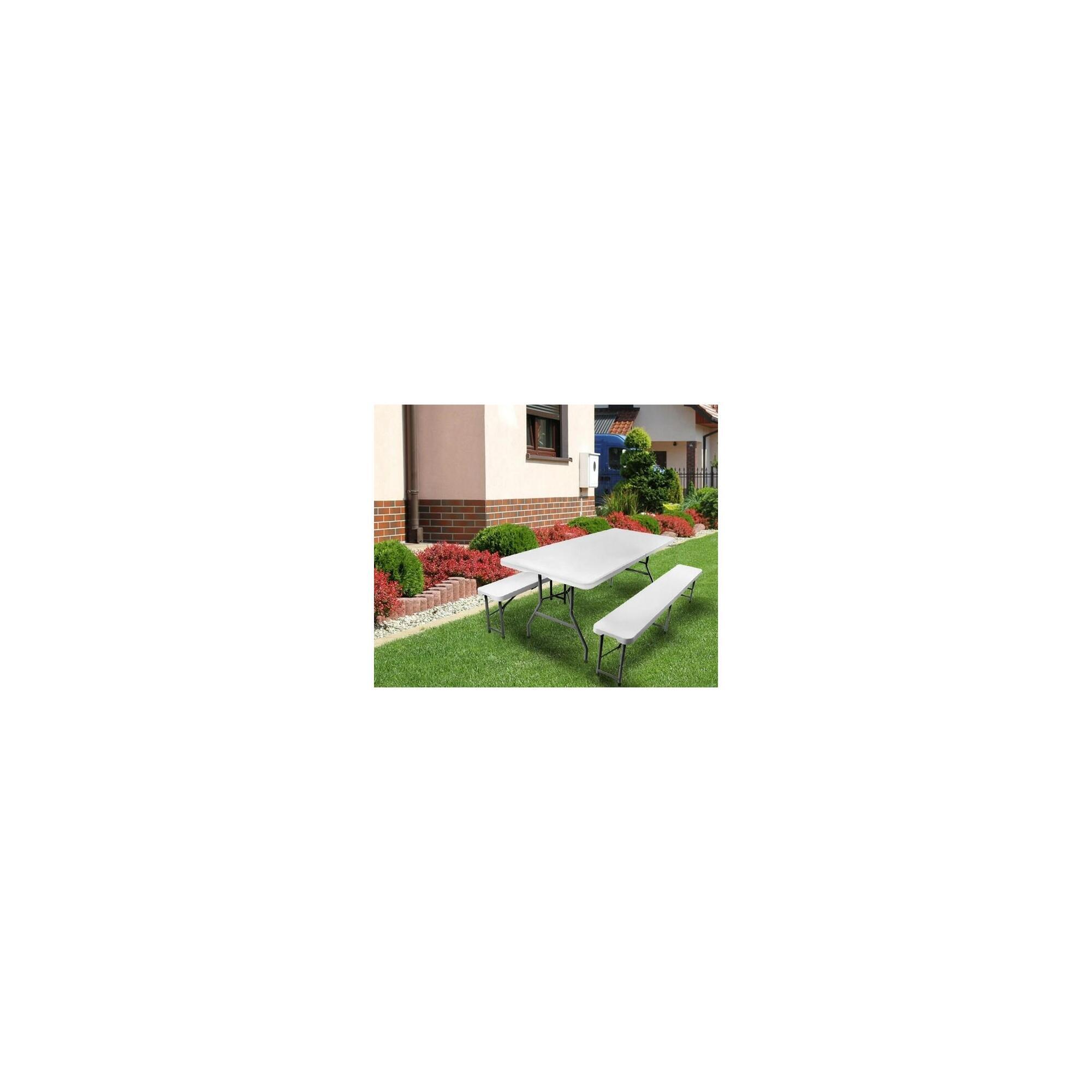 Masa si 2 banci pliabile, plastic si otel, 180x74x74cm/180x30x45cm