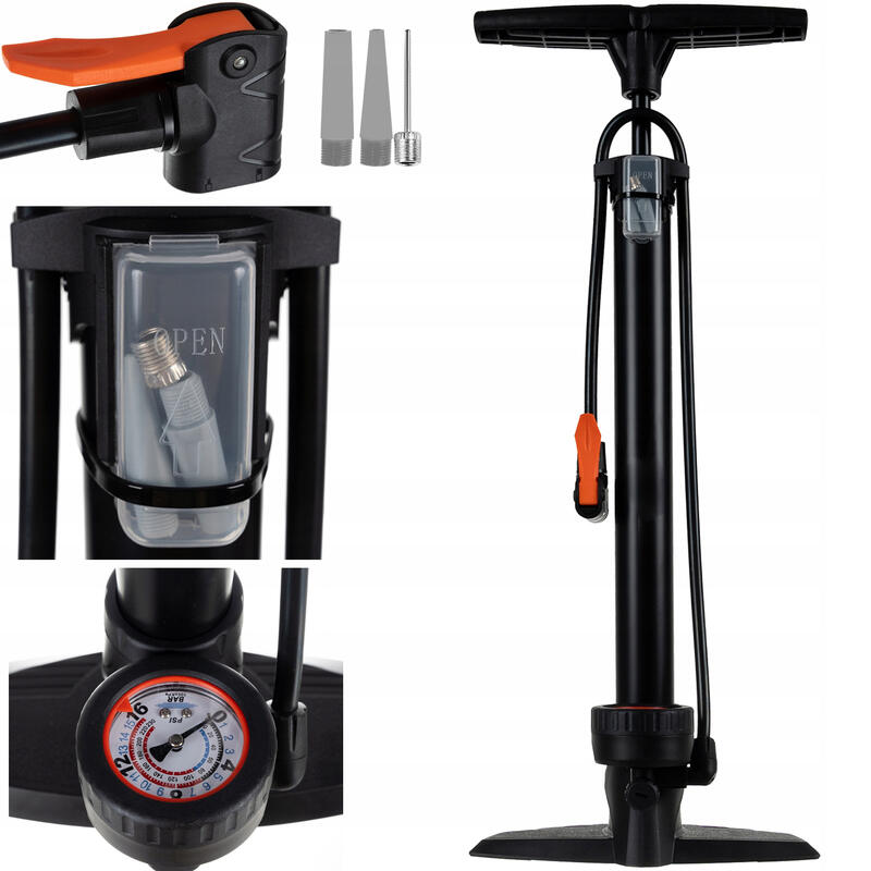 Pompa de picior cu manometru,16 bar / 230 PSI, 3 capete, 22 x 13 x 56-92.5 cm
