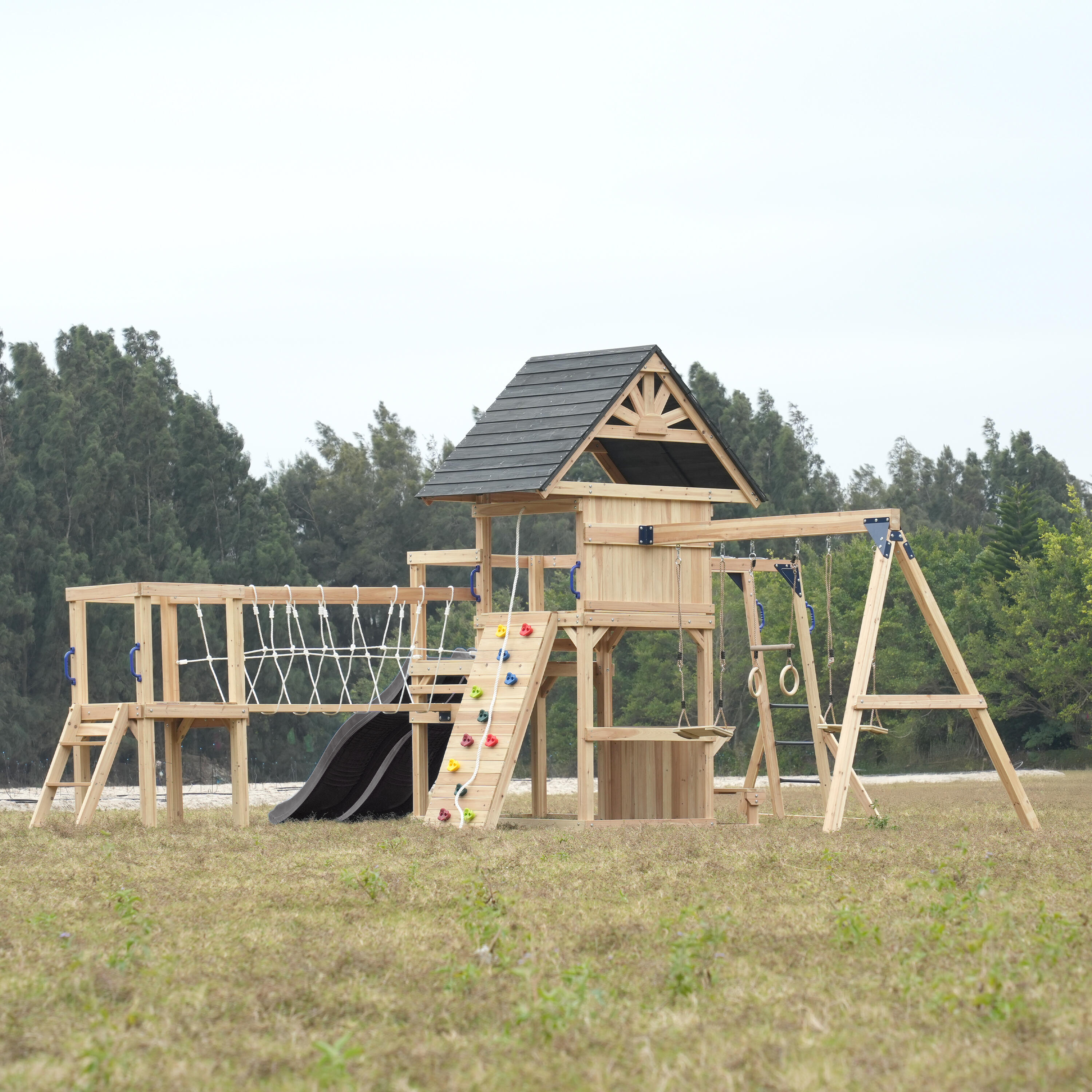 Spielturm, AXI Hunter, 2 Schaukeln, Doppelrutsche, Grau 5/7