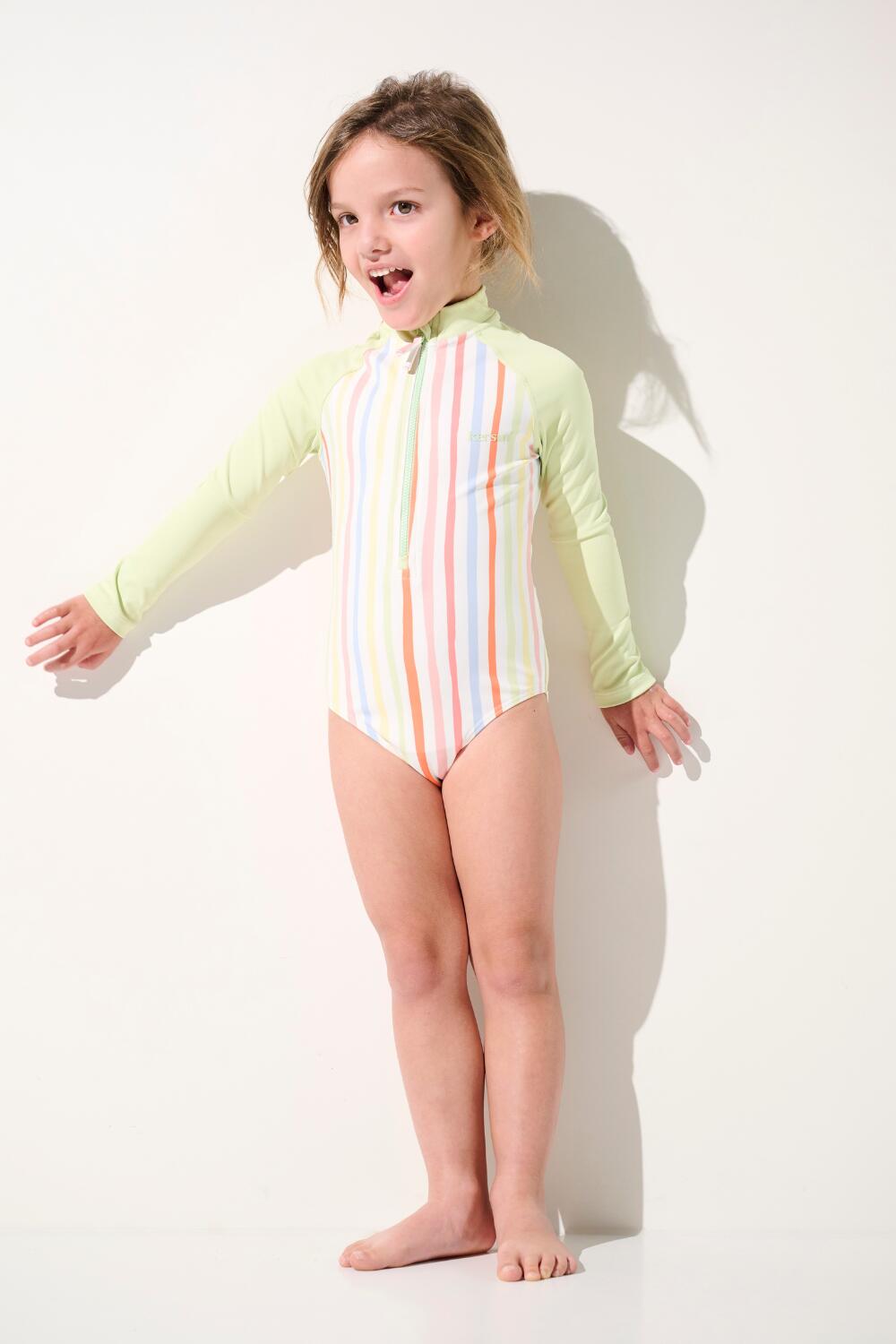 Maillot de bain 1 pièce manches longues anti-UV Fille, Multicolore, Flores 5/6