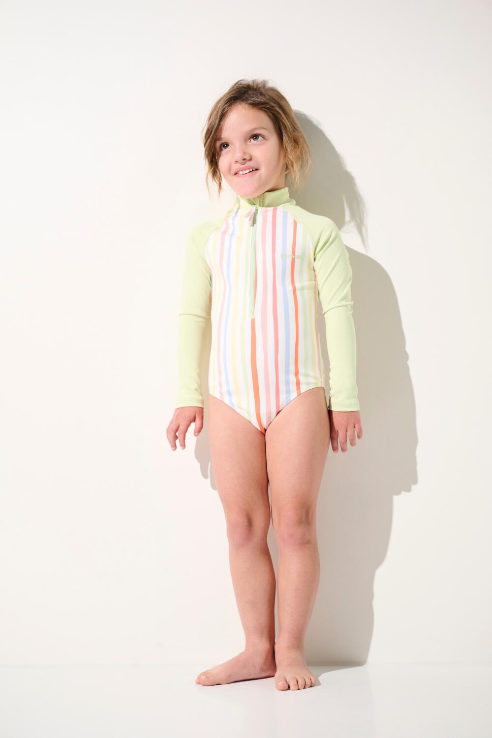Maillot de bain 1 pièce manches longues anti-UV Fille, Multicolore, Flores 4/6